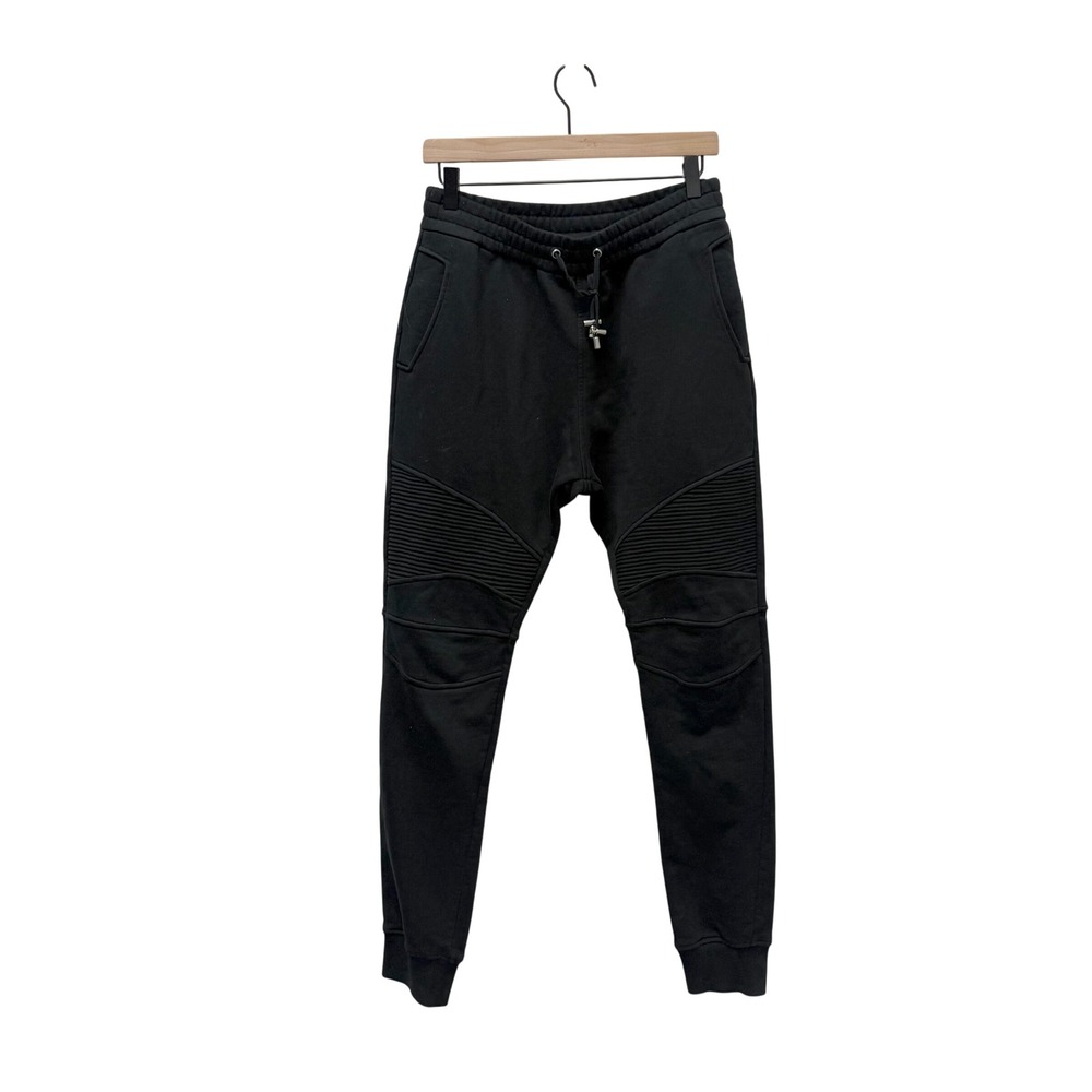 Balmain Paris Mens Black Biker Joggers Moto Sweatpants Logo OB000B115 Size M